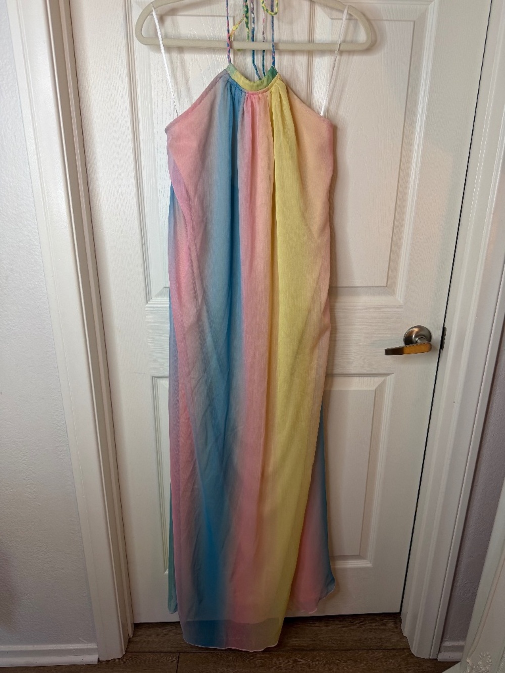 NWT: Aakaa Floor Length Rainbow Halter Dress